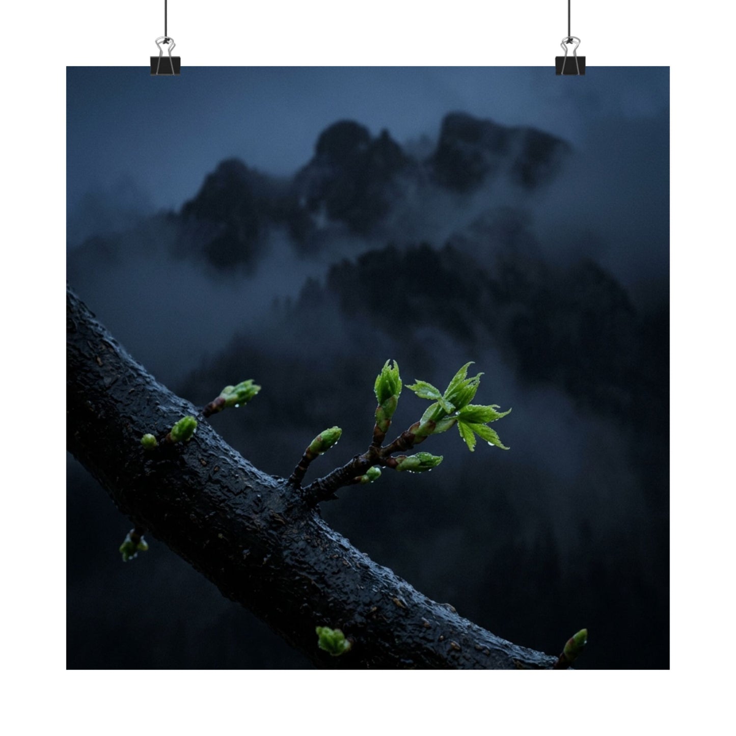 Kanso Mountain Mist Wall Art Print - Dark Japandi Moody Minimal