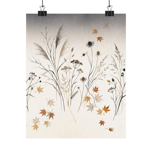 Dried Flowers Wall Art Print | Autumn Japandi Japanese Pattern Art Art Print