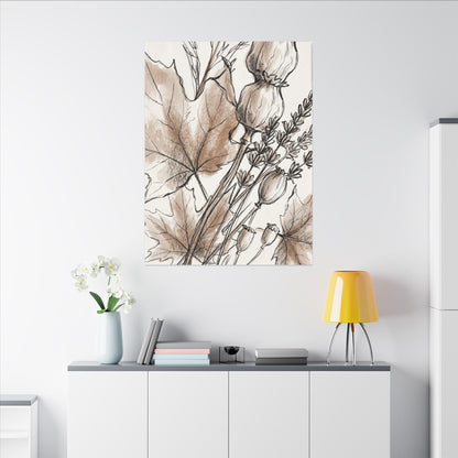 Neutral Dried Flowers Canvas Art - Minimal Line Japandi