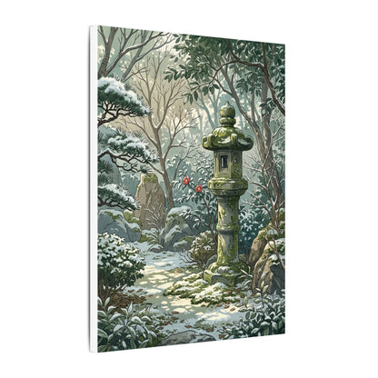 Stone Lantern Winter Canvas Art | Japandi Warm Design
