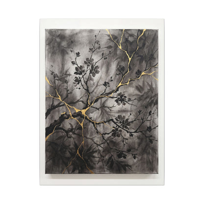 Kanso Cherry Blossom Canvas Art - Kintsugi Crackle Gold