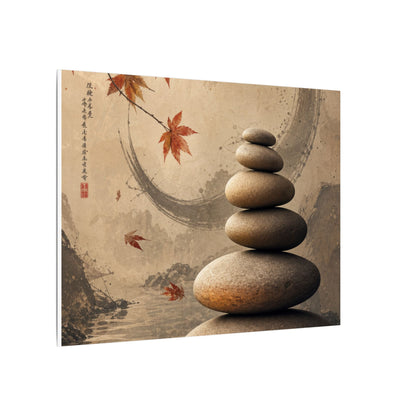 Japandi River Stones in Candlelight | Japanese Pattern Canvas Art