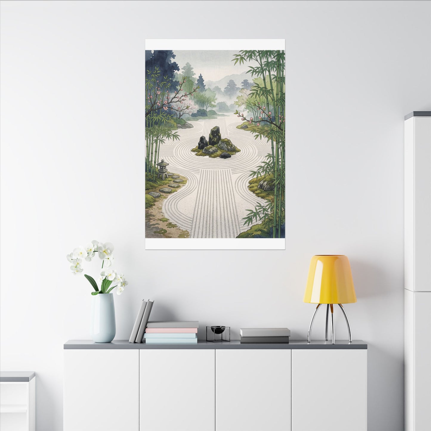 Rock Garden Ukiyo E Inspired Canvas Art | Contemplative Zen Art