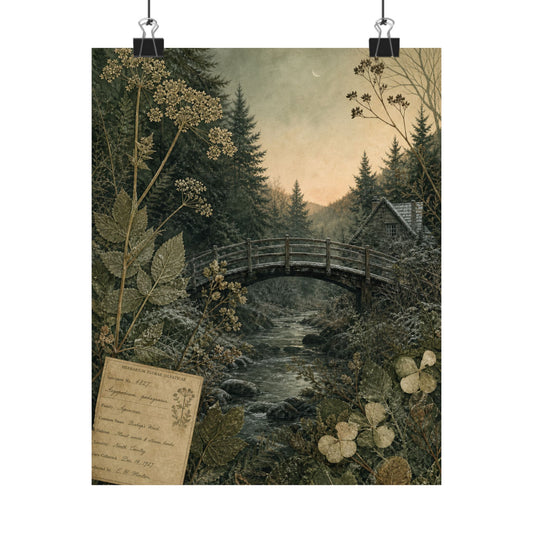 Ma Wooden Bridge Wall Art Print - Cottagecore Herbarium