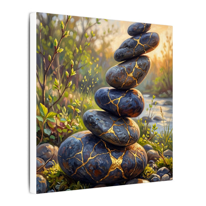 Spring River Stones Gold Repair Canvas Art | Healing Decor