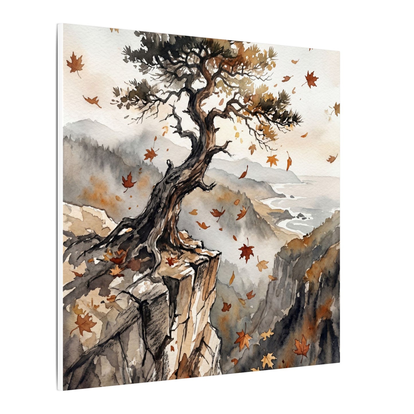 Autumn Pine Tree Watercolor Canvas Art | Warm Decor
