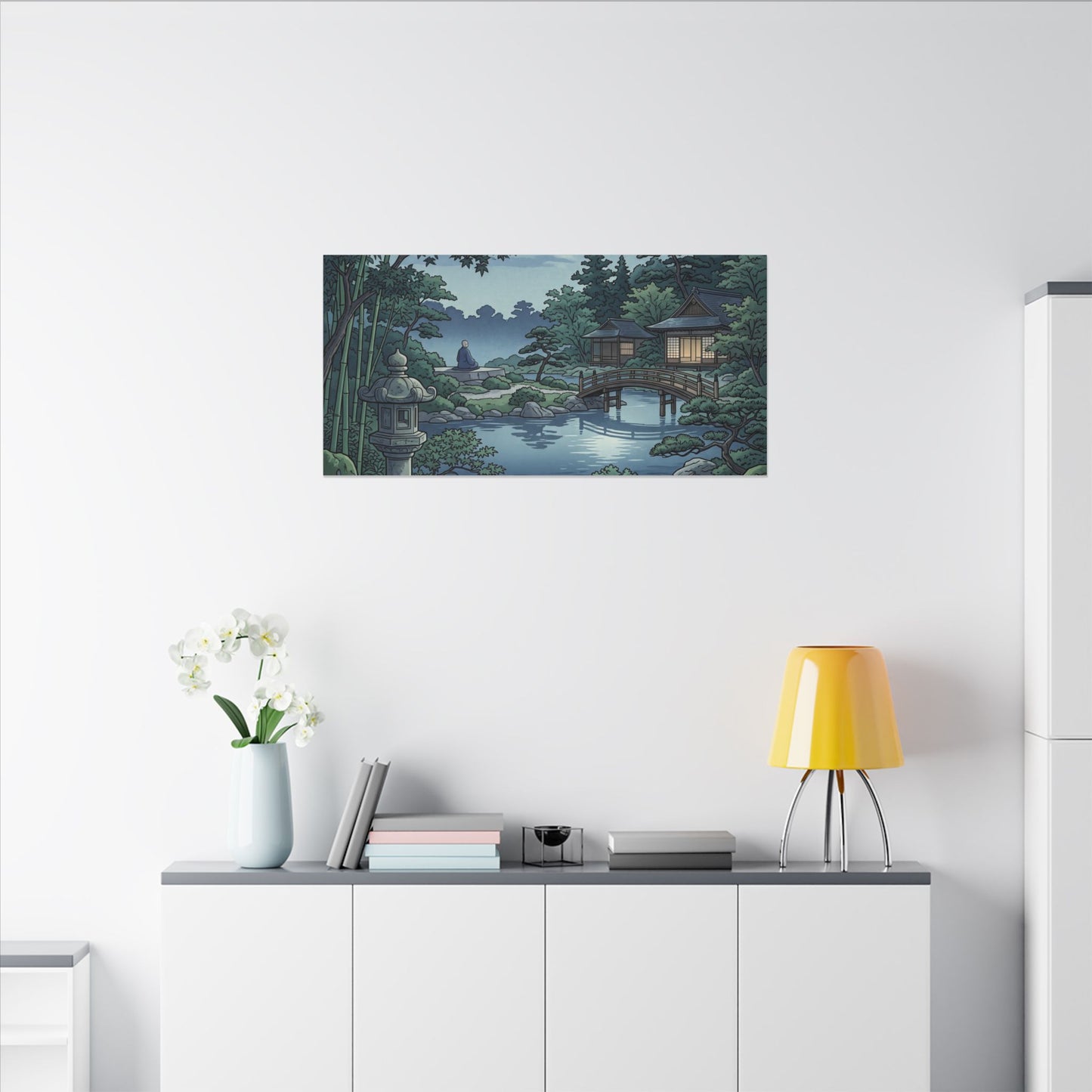 Summer Moonlit Garden Ukiyo E Inspired Canvas Art | Serene Decor