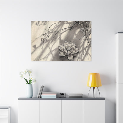 Winter Lotus Flower Sumi E Canvas Art | Contemplative Decor