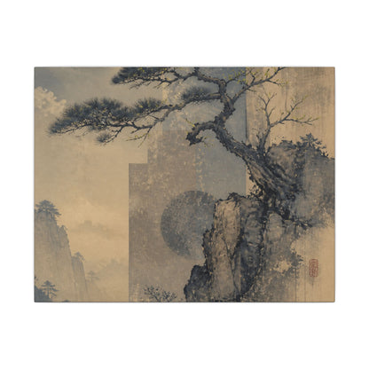Japandi Pine Tree in Moonlight | Japanese Pattern Canvas Art