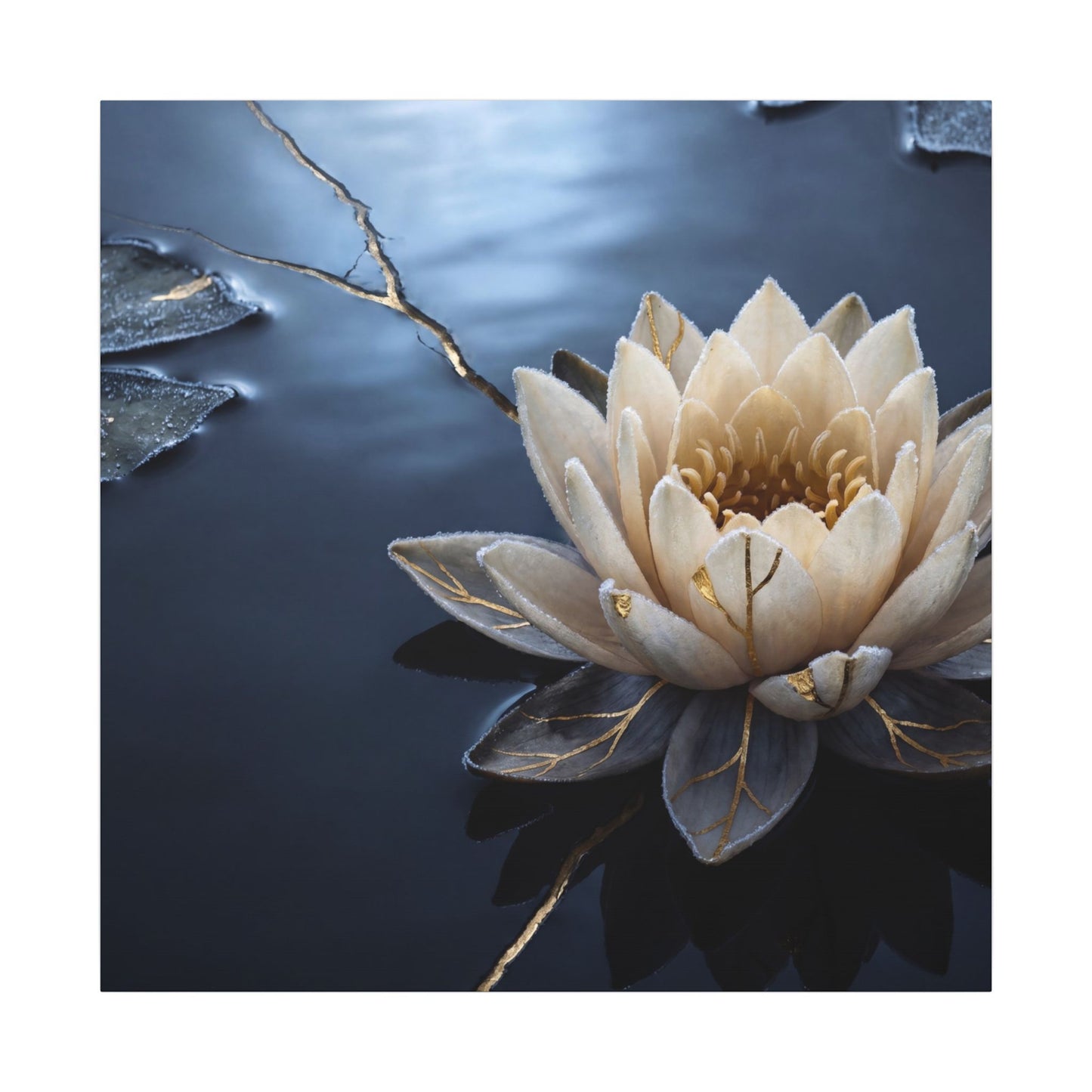 Beautiful Lotus Flower Canvas Art - Gold Vein Kintsugi