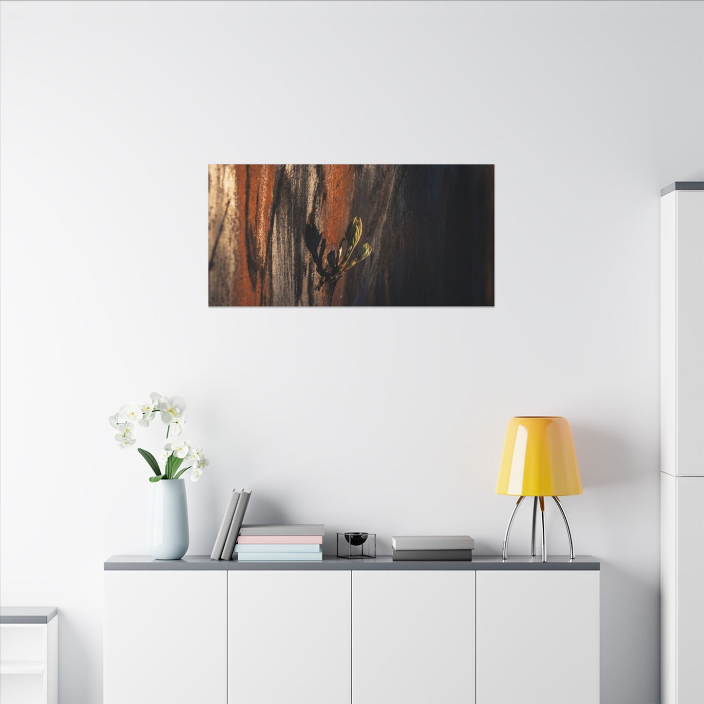 Rust Patina Charcoal Ink Canvas Art | Moody Dark Japandi Art