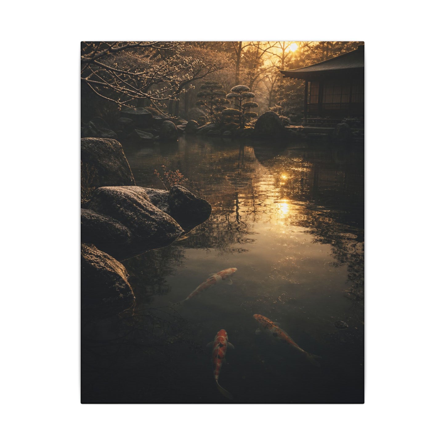 Winter Koi Pond Shadow Zen Canvas Art | Bold Decor