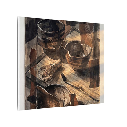 Tea Ceremony Charcoal Ink Canvas Art | Luxurious Dark Japandi Art
