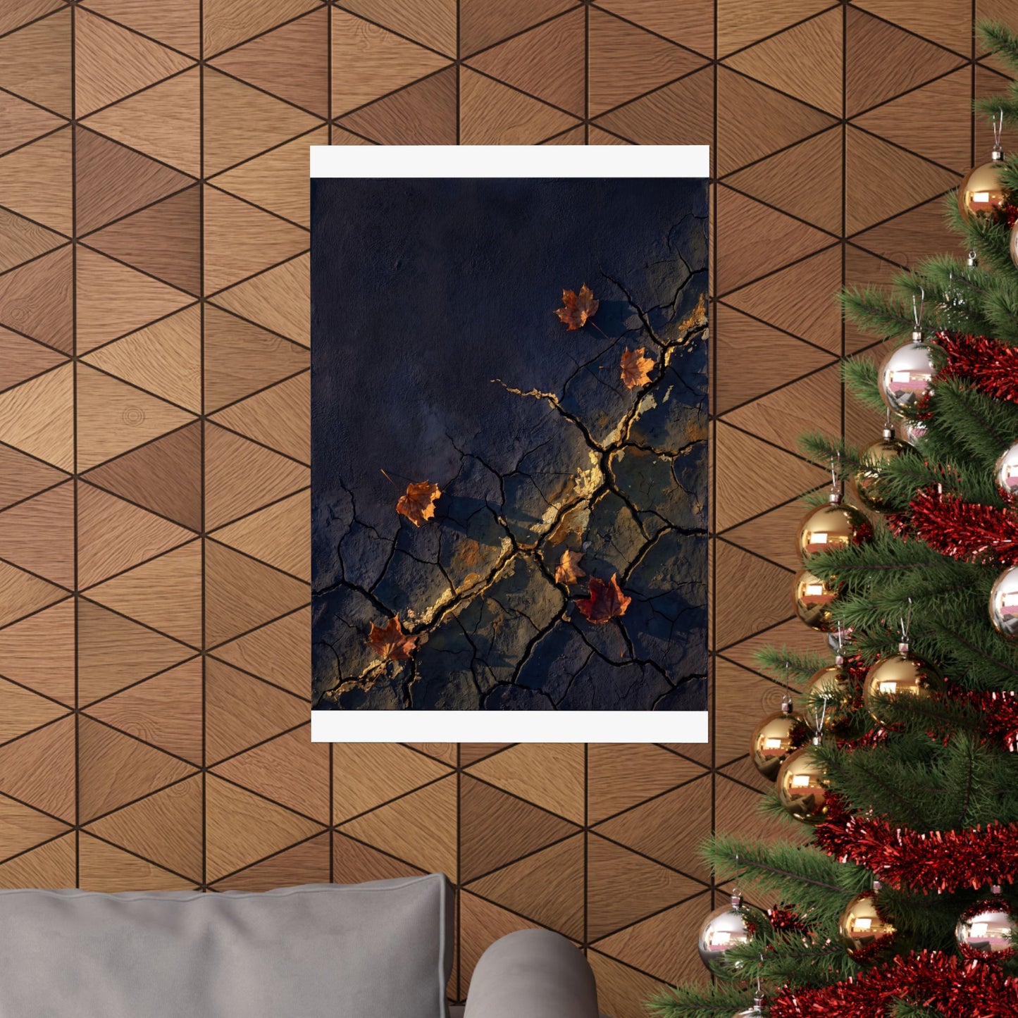 Golden Hour Cracked Earth Wall Art Print - Dark Japandi Seijaku