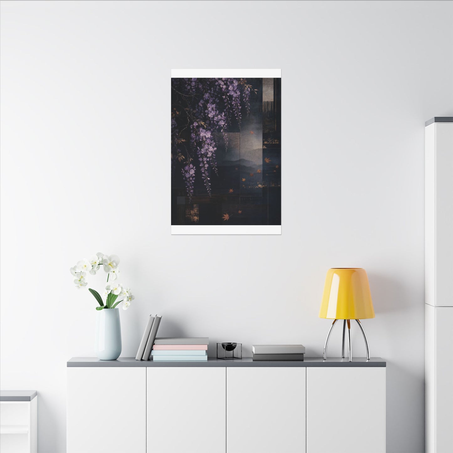 Dawn Wisteria Canvas Art - Dark Japandi Fukinsei