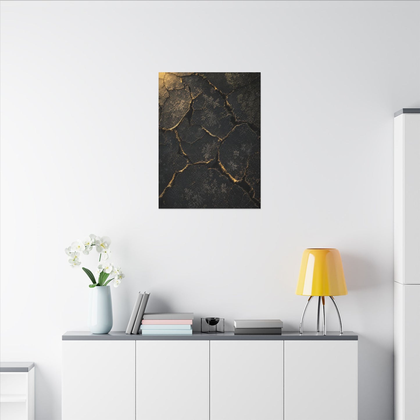 Cracked Earth Canvas Art | Winter Dark Japandi Shadow Zen Art
