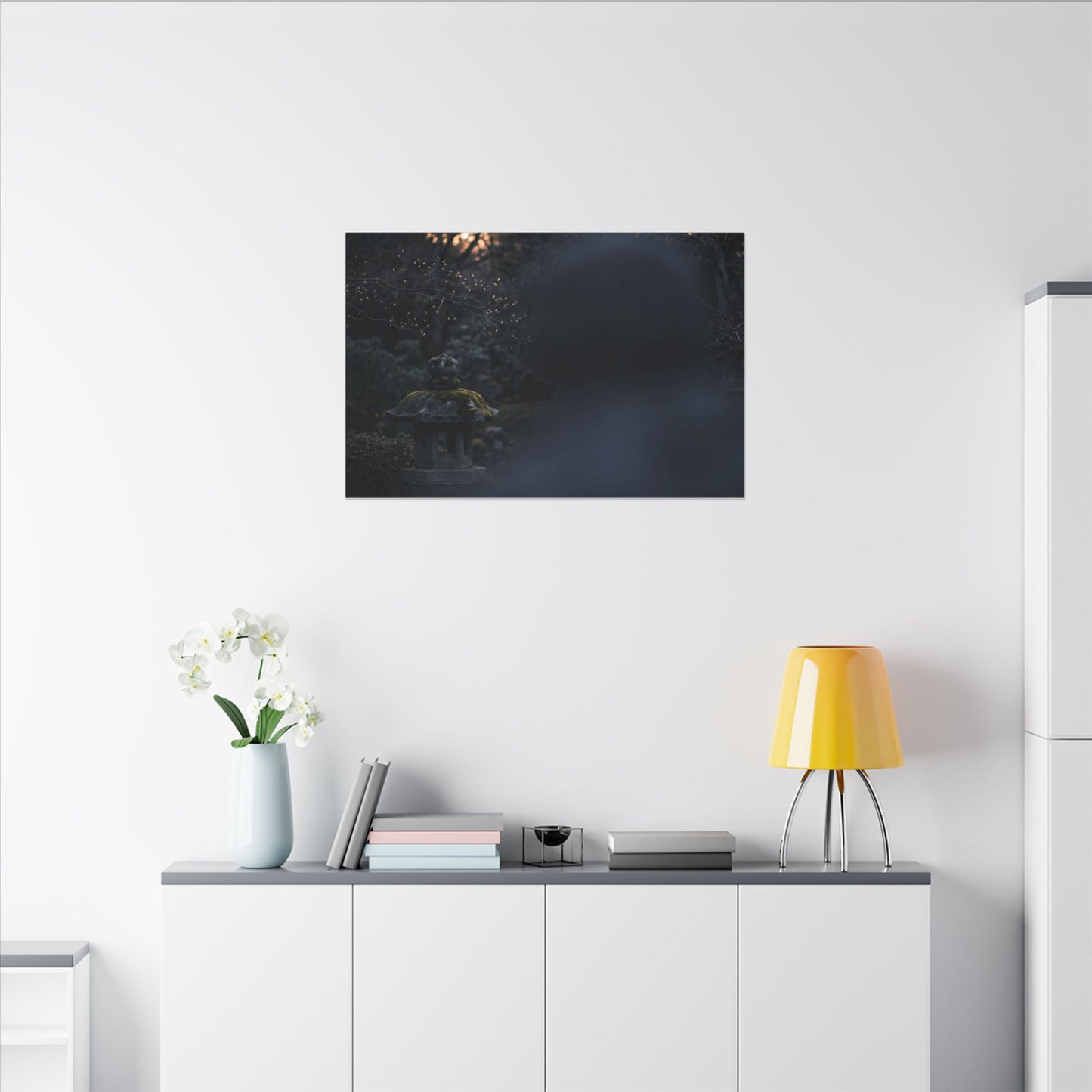 Spring Stone Lantern Moody Minimal Canvas Art | Bold Decor