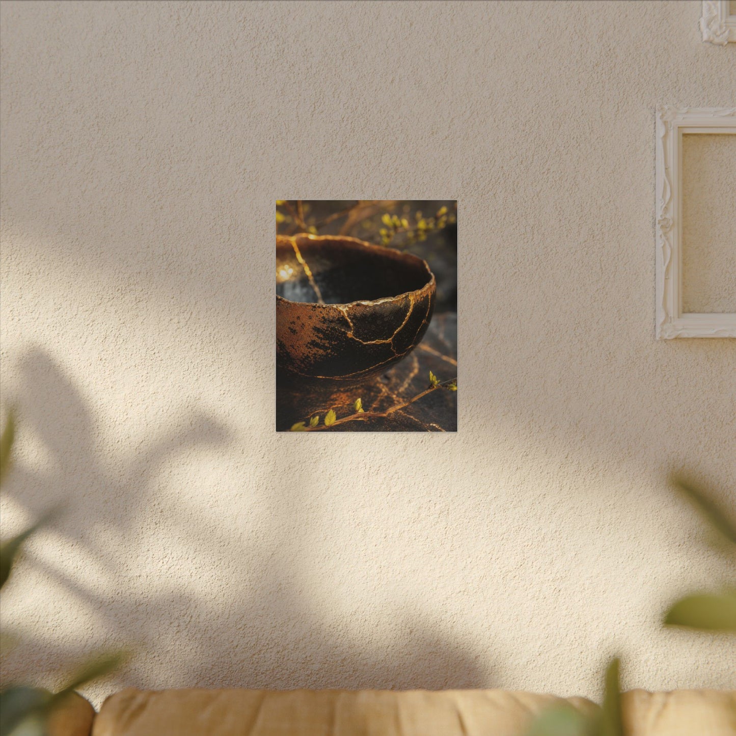 Kintsugi Ceramic Bowl in Golden Hour | Gold Vein Canvas Art