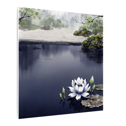 Lotus Flower Karesansui Canvas Art | Tranquil Zen Art