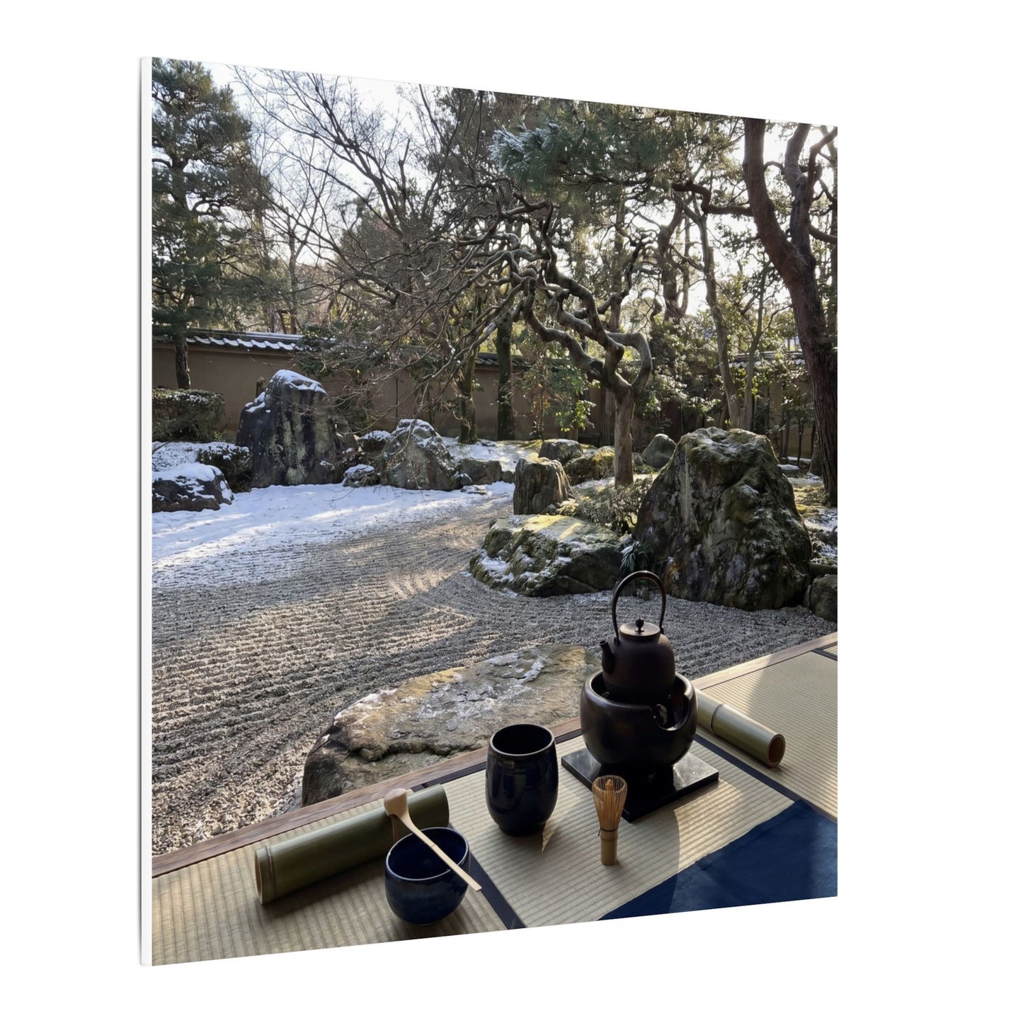 Winter Tea Ceremony Karesansui Canvas Art | Serene Decor