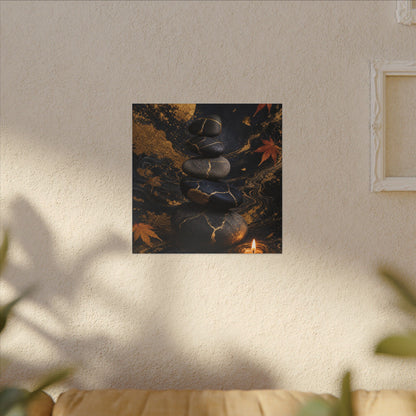 River Stones Autumn Canvas Art | Kintsugi Artful Design