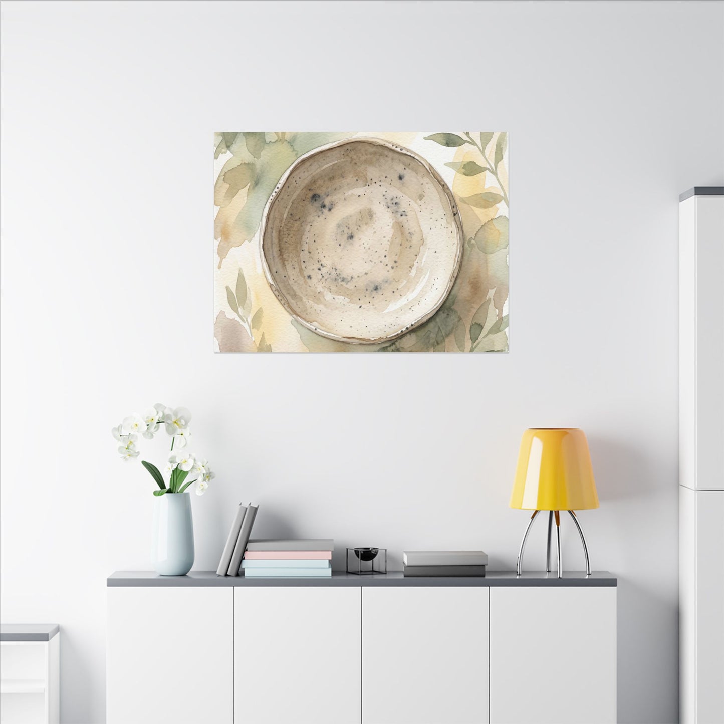 Ceramic Bowl Watercolor Canvas Art | Warm Japandi Art