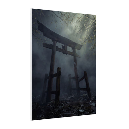 Dark Japandi Torii Gate in Dappled | Moody Minimal Canvas Art