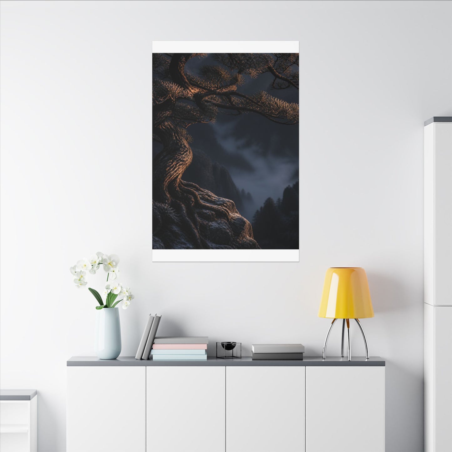 Bold Pine Tree Canvas Art - Shadow Zen Dark Japandi