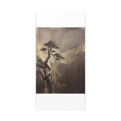 Pine Tree Charcoal Ink Canvas Art | Luxurious Dark Japandi Art