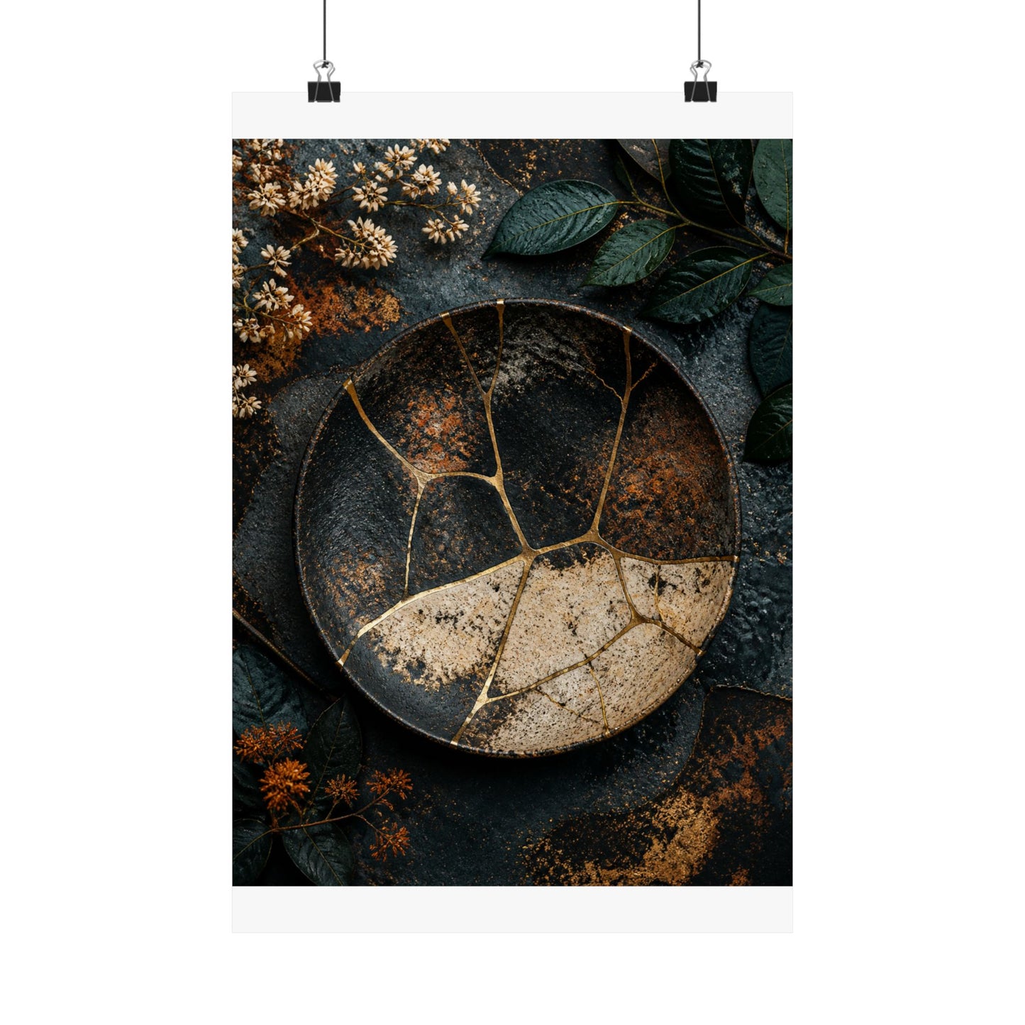Kintsugi Rust Patina in Dawn | Gold Repair Wall Art Print