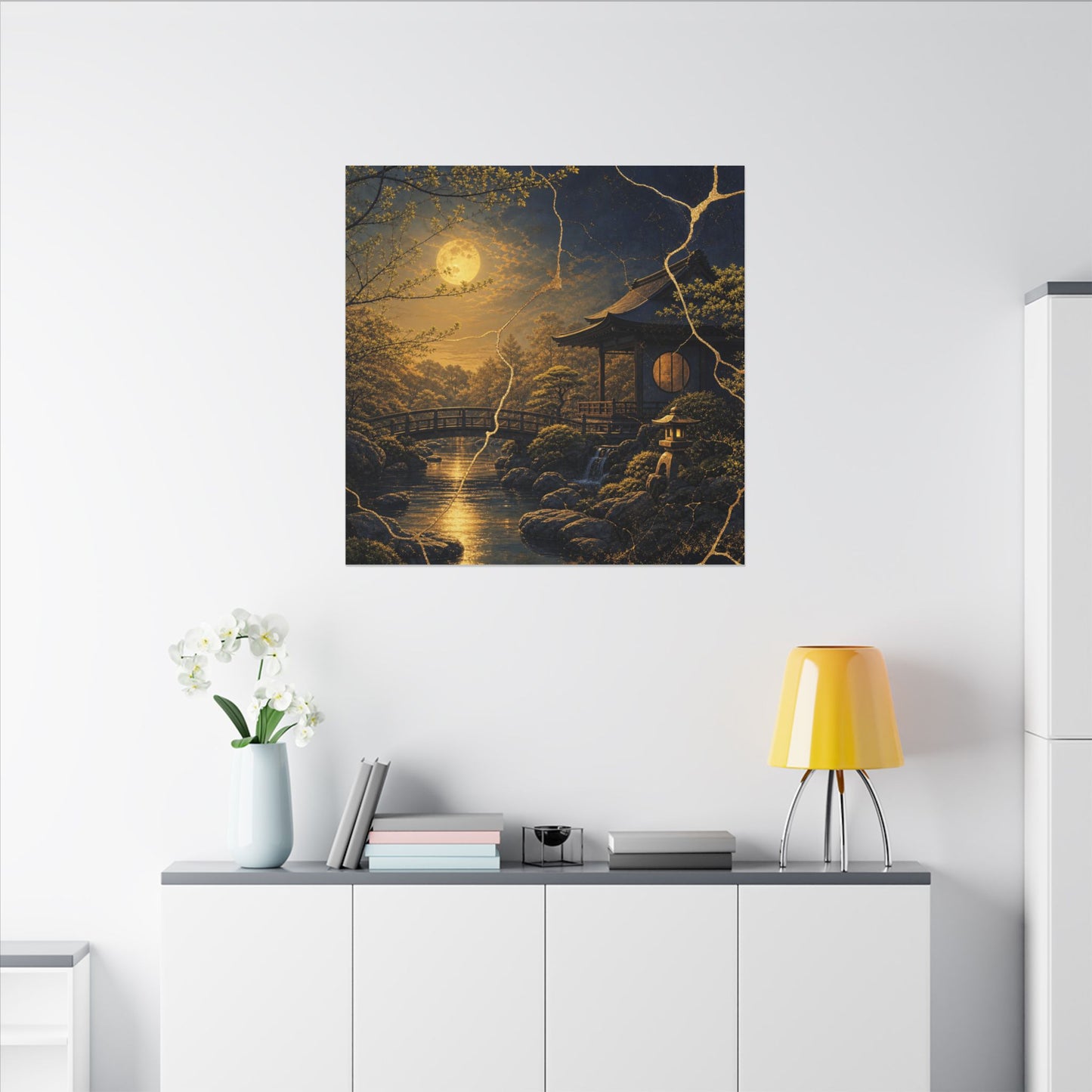 Spring Moonlit Garden Gold Vein Canvas Art | Resilient Decor