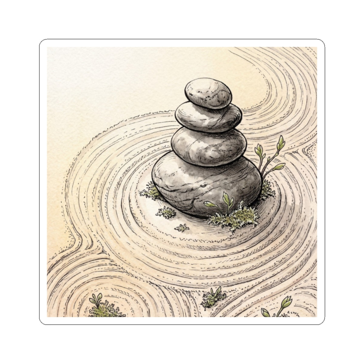 Zen River Stones in Golden Hour | Karesansui Sticker Art Print