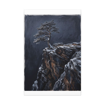 Dark Japandi Pine Tree in Dawn | Dark Texture Canvas Art