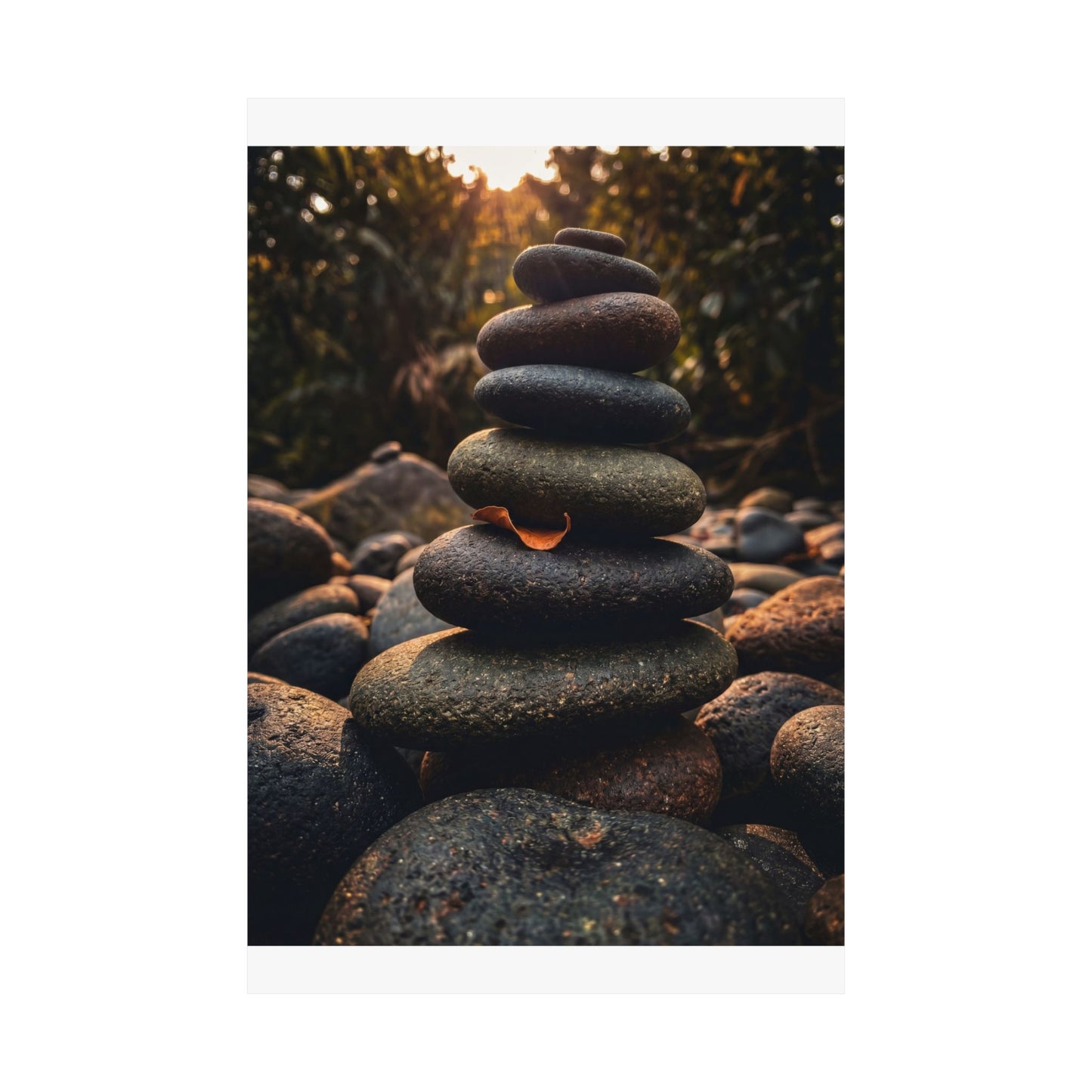 River Stones Wall Art Print | Summer Dark Japandi Moody Minimal Art