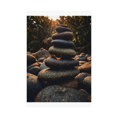 River Stones Wall Art Print | Summer Dark Japandi Moody Minimal Art