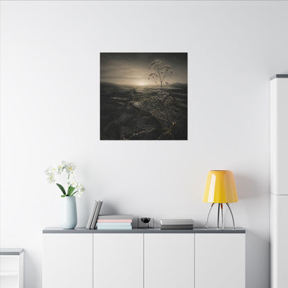 Dawn Cracked Earth Canvas Art - Dark Japandi Mono No Aware