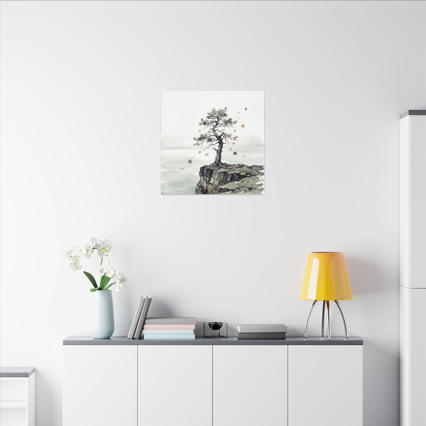 Japandi Pine Tree in Overcast | Watercolor Canvas Art