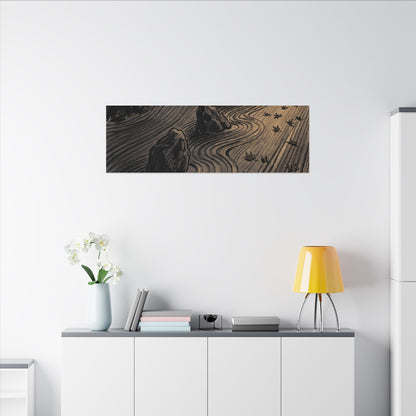 Rock Garden Canvas Art | Autumn Dark Japandi Charcoal Ink Art