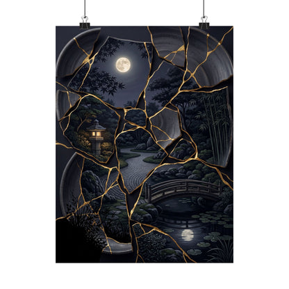 Summer Moonlit Garden Gold Repair Wall Art Print | Philosophical Decor