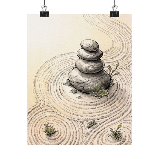 Ma River Stones Wall Art Print - Zen Karesansui Art Print
