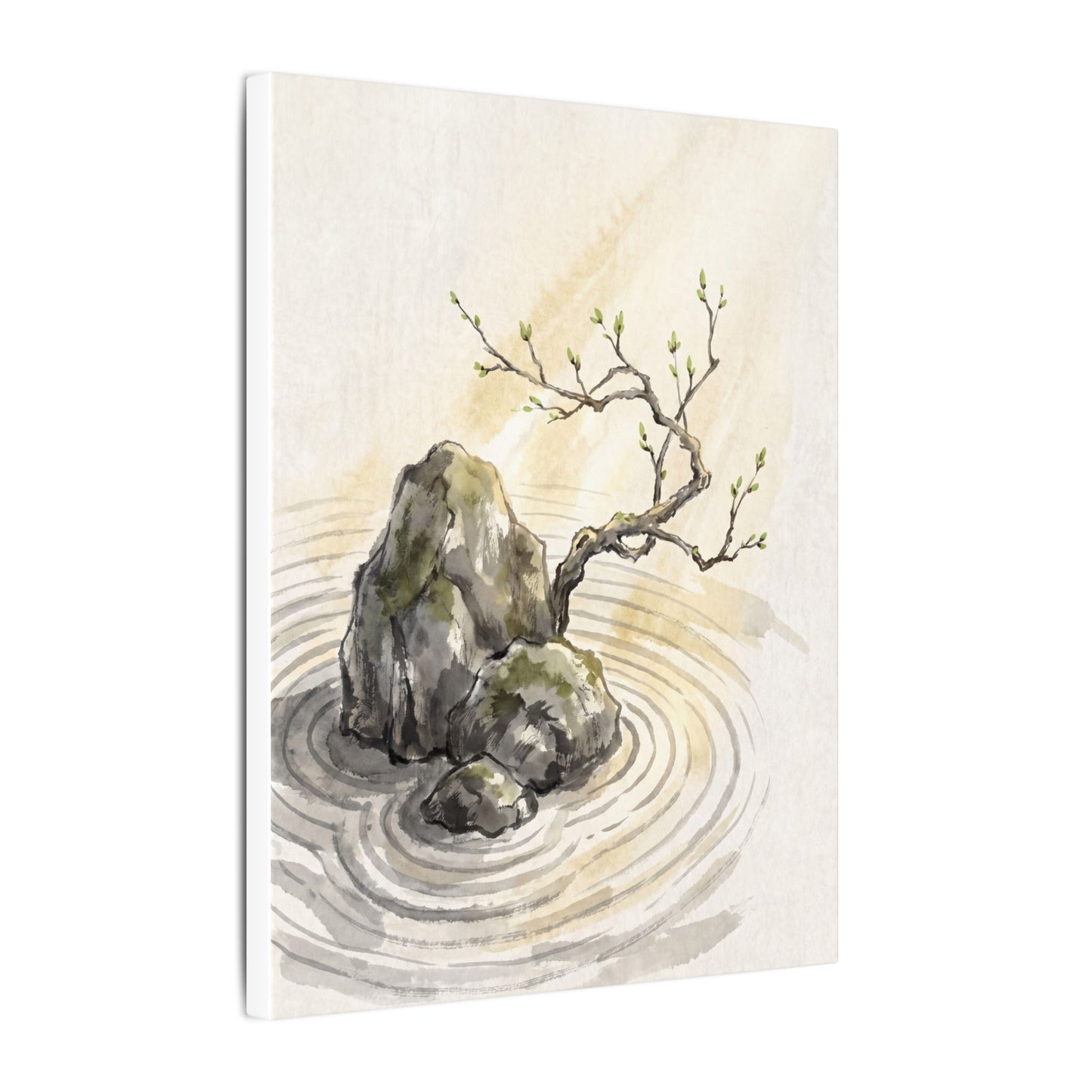 Serene Rock Garden Canvas Art - Sumi E Zen