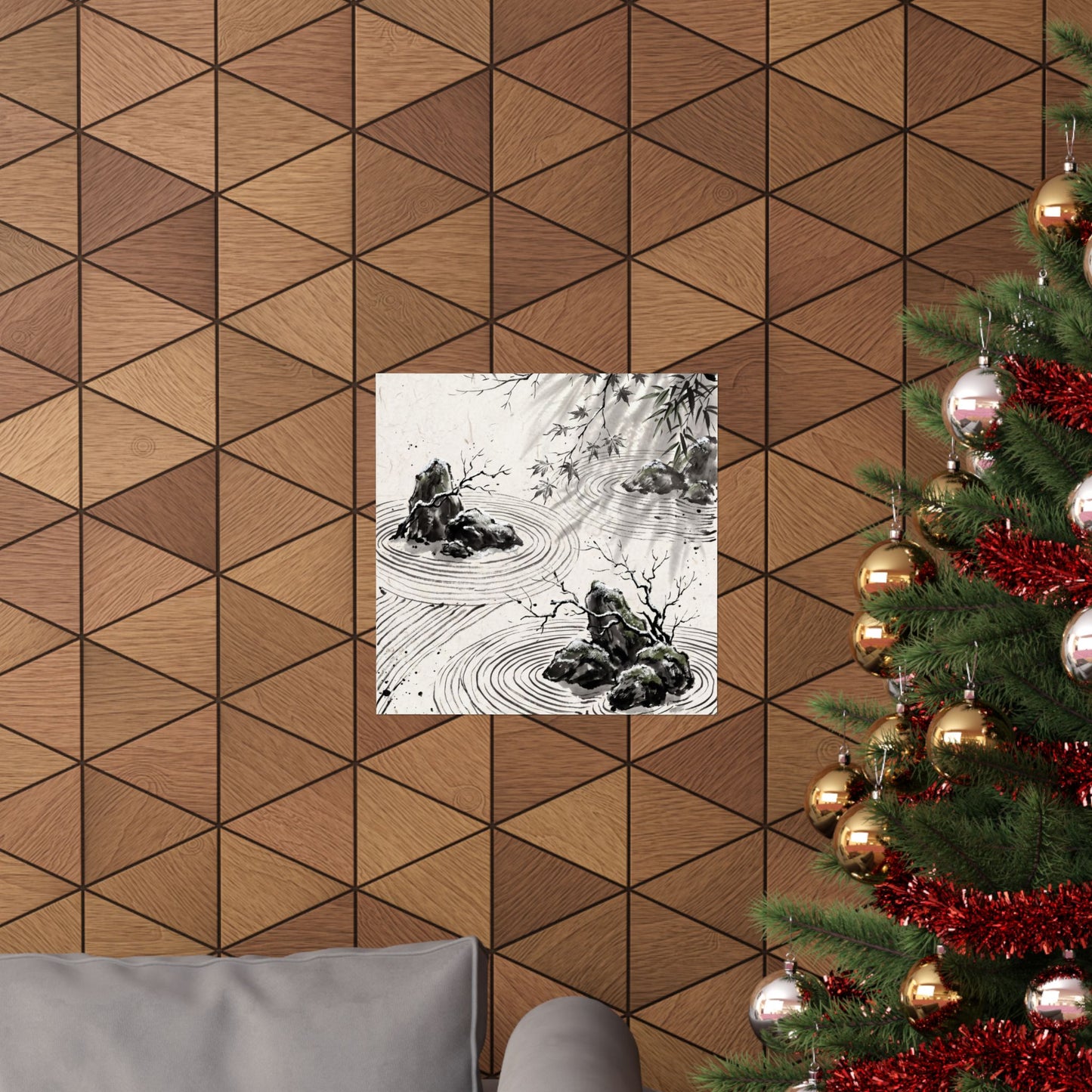 Winter Rock Garden Sumi E Wall Art Print | Serene Decor