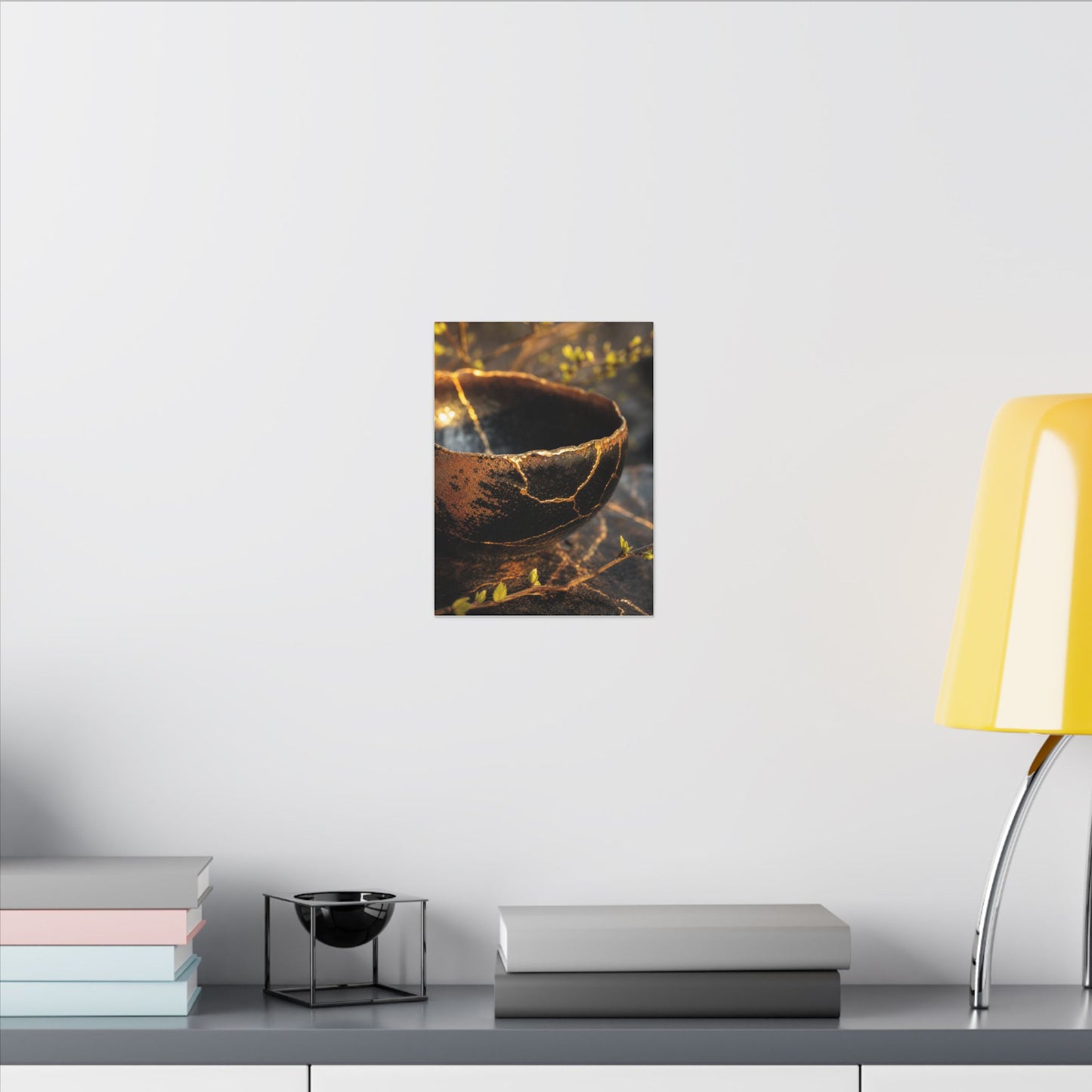 Kintsugi Ceramic Bowl in Golden Hour | Gold Vein Canvas Art