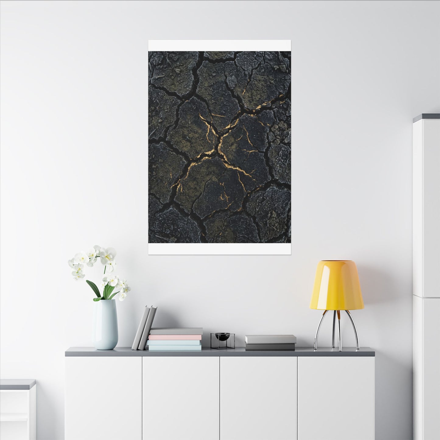 Overcast Cracked Earth Canvas Art - Dark Japandi Ma