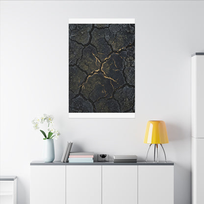 Overcast Cracked Earth Canvas Art - Dark Japandi Ma