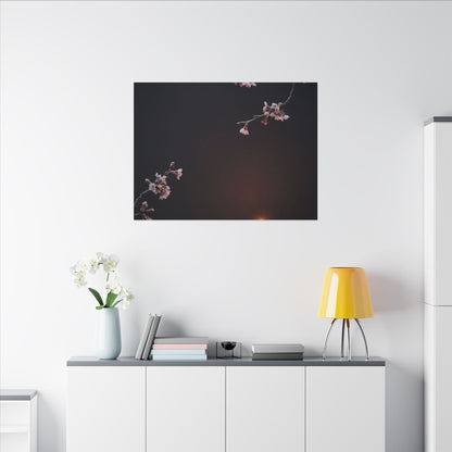 Dark Japandi Cherry Blossom in Candlelight | Moody Minimal Canvas Art