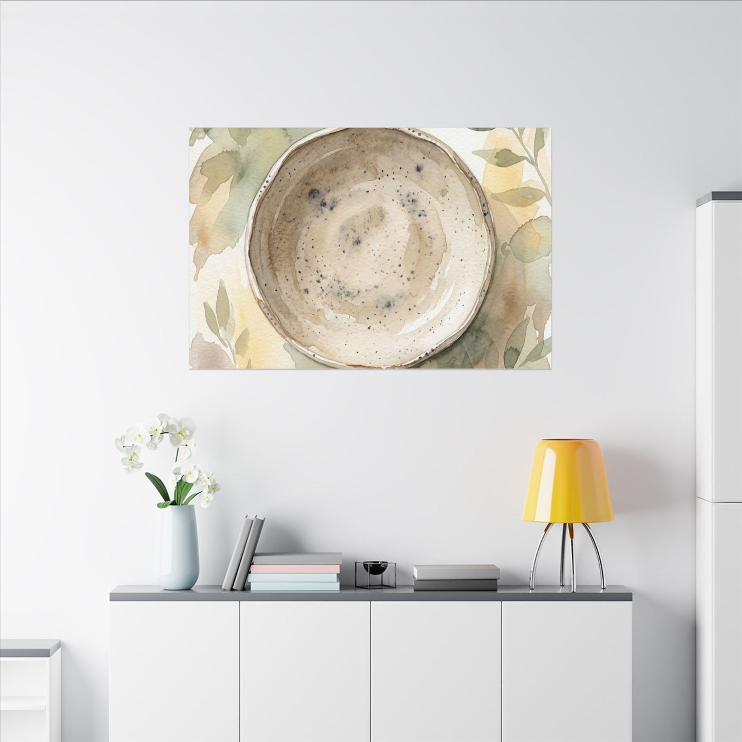 Ceramic Bowl Watercolor Canvas Art | Warm Japandi Art