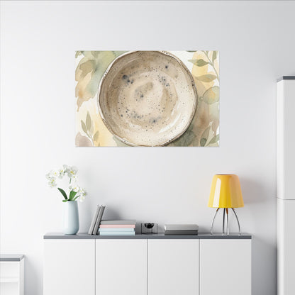Ceramic Bowl Watercolor Canvas Art | Warm Japandi Art