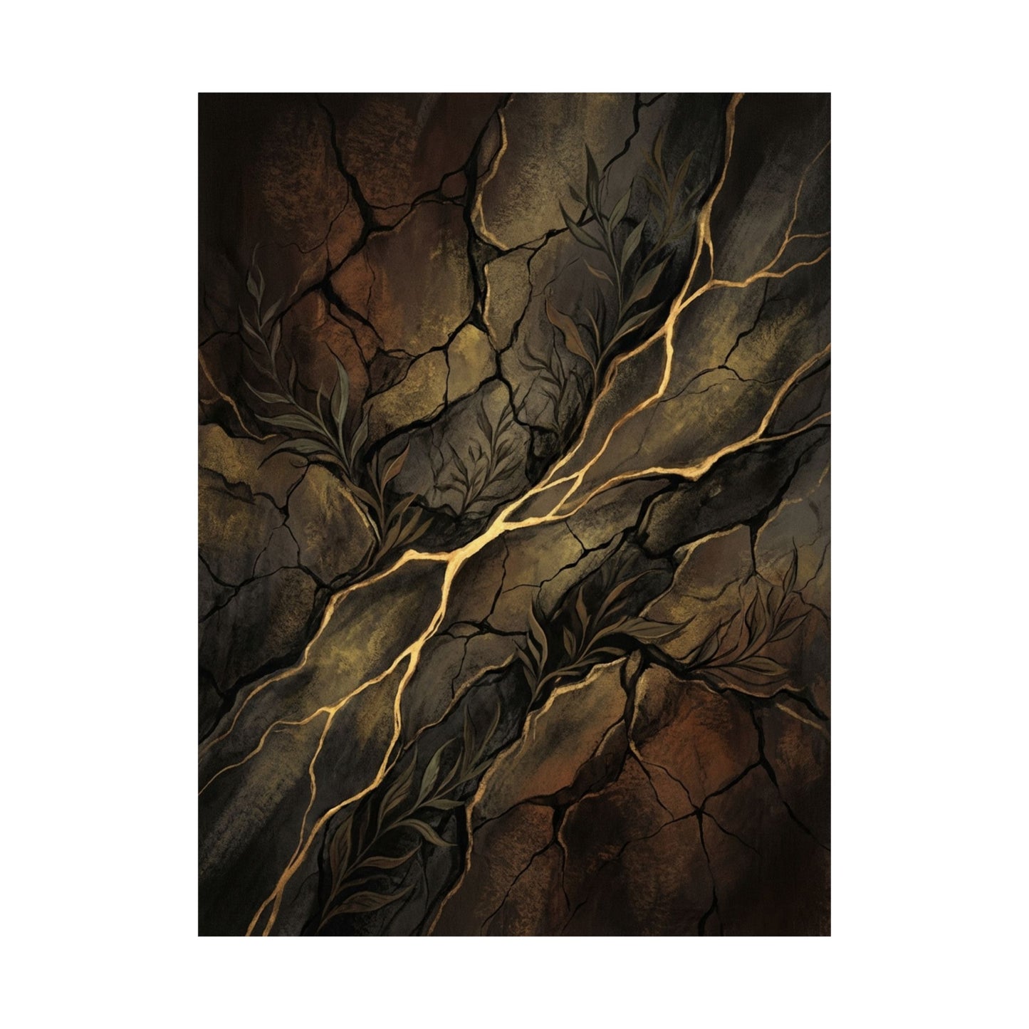 Bold Cracked Earth Wall Art Print - Charcoal Ink Dark Japandi