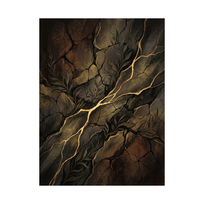 Bold Cracked Earth Wall Art Print - Charcoal Ink Dark Japandi